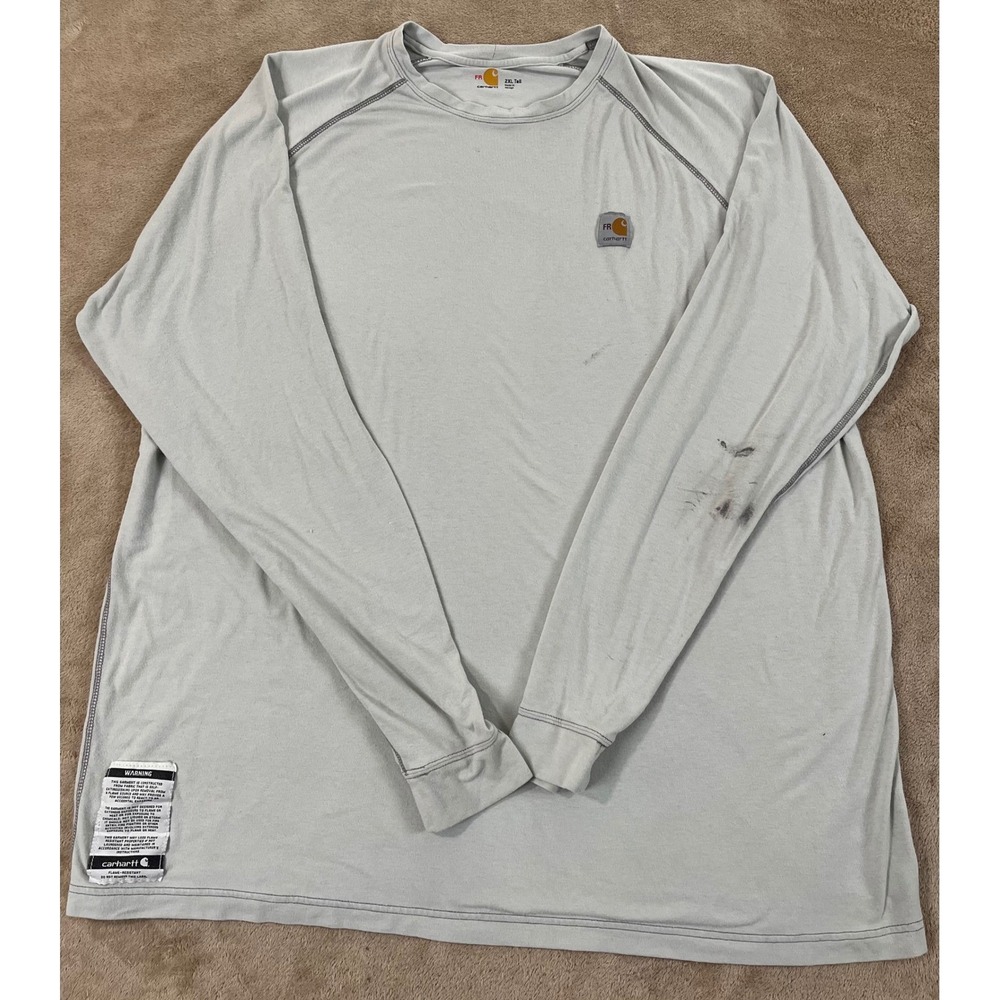Carhartt FR Flame Resistant Shirt Men 2XLT Tall Light Gray Long Sleeve Stained